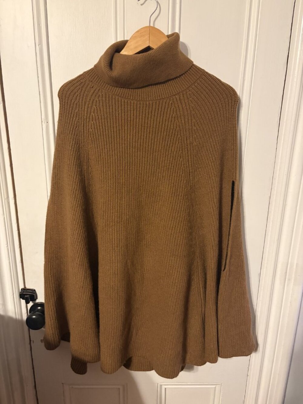 NWT Zara Camel Ribbed Knit Turtleneck Cape Poncho Sweater Size L
